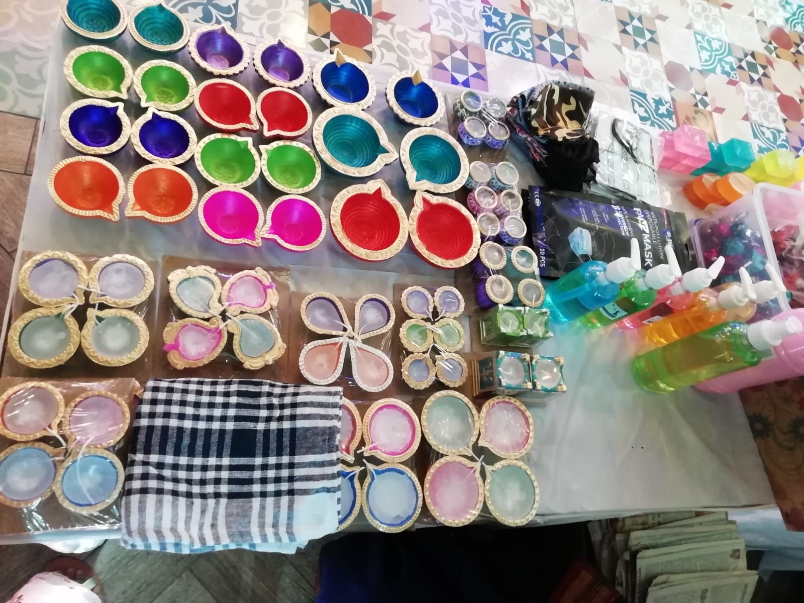 Hand-painted diyas and crafts made by DAWN students